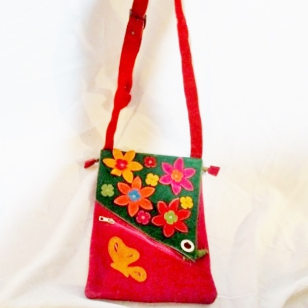 Suede Leather Flower Butterfly Patchwork Hippy Bo… - image 1